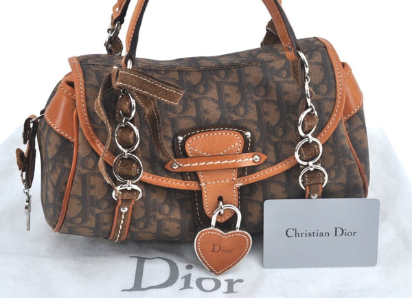 Authentic Christian Dior Trotter Romantic Hand Bag Purse PVC Leather Brown 1042J