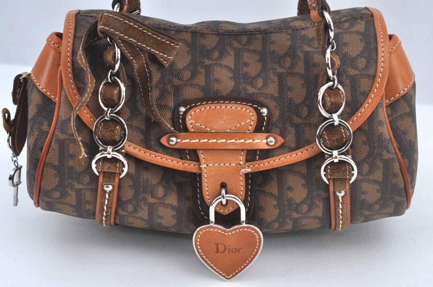 Authentic Christian Dior Trotter Romantic Hand Bag Purse PVC Leather Brown 1042J