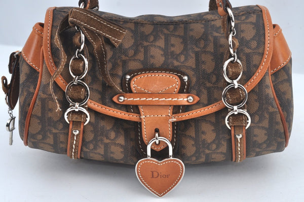 Authentic Christian Dior Trotter Romantic Hand Bag Purse PVC Leather Brown 1042J