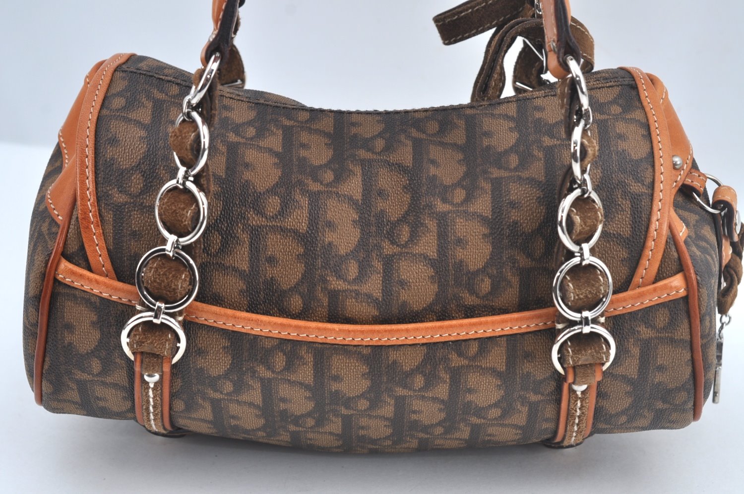 Authentic Christian Dior Trotter Romantic Hand Bag Purse PVC Leather Brown 1042J