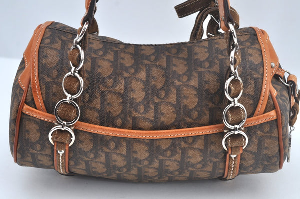 Authentic Christian Dior Trotter Romantic Hand Bag Purse PVC Leather Brown 1042J