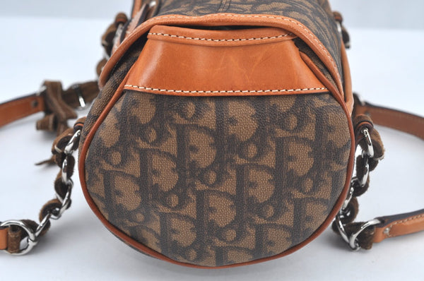 Authentic Christian Dior Trotter Romantic Hand Bag Purse PVC Leather Brown 1042J