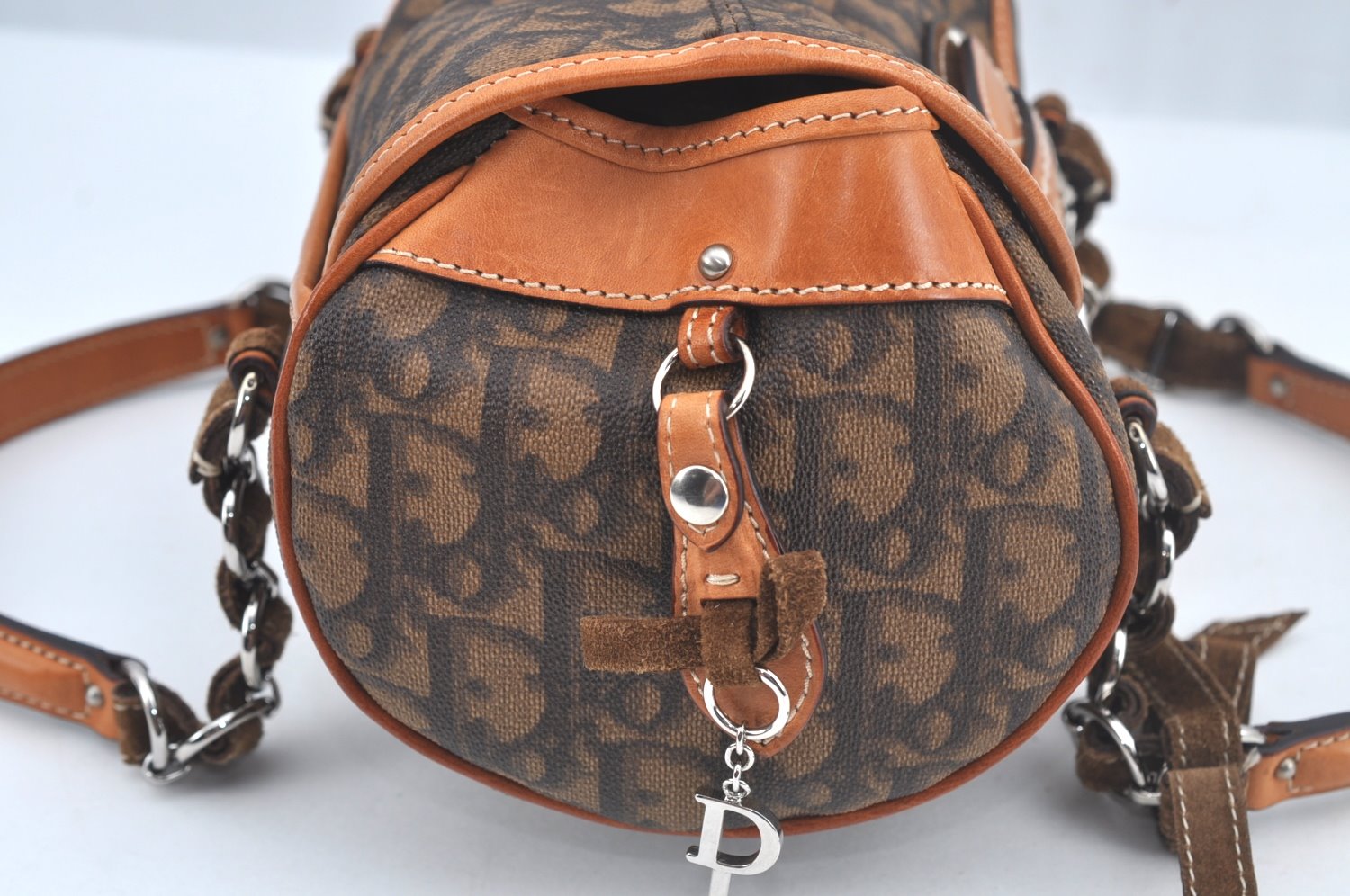 Authentic Christian Dior Trotter Romantic Hand Bag Purse PVC Leather Brown 1042J