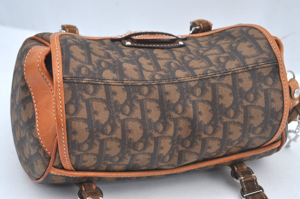 Authentic Christian Dior Trotter Romantic Hand Bag Purse PVC Leather Brown 1042J