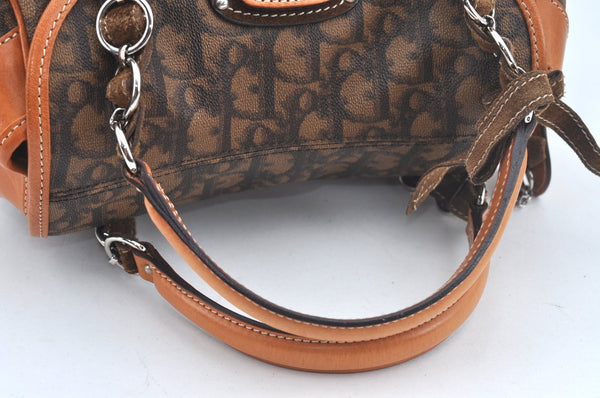 Authentic Christian Dior Trotter Romantic Hand Bag Purse PVC Leather Brown 1042J