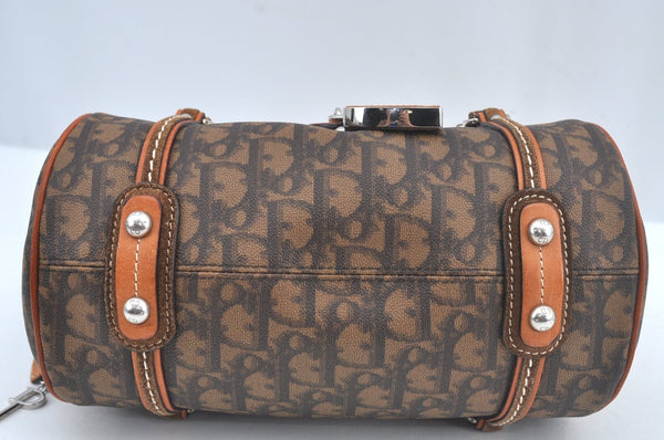 Authentic Christian Dior Trotter Romantic Hand Bag Purse PVC Leather Brown 1042J