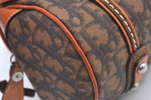 Authentic Christian Dior Trotter Romantic Hand Bag Purse PVC Leather Brown 1042J