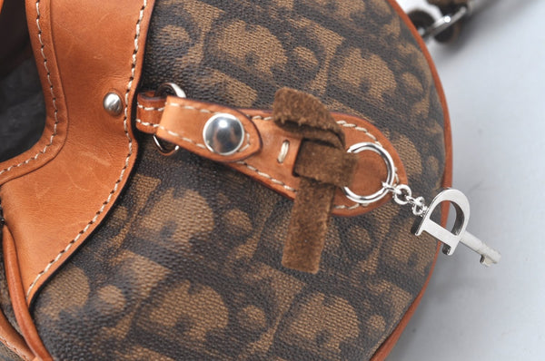Authentic Christian Dior Trotter Romantic Hand Bag Purse PVC Leather Brown 1042J