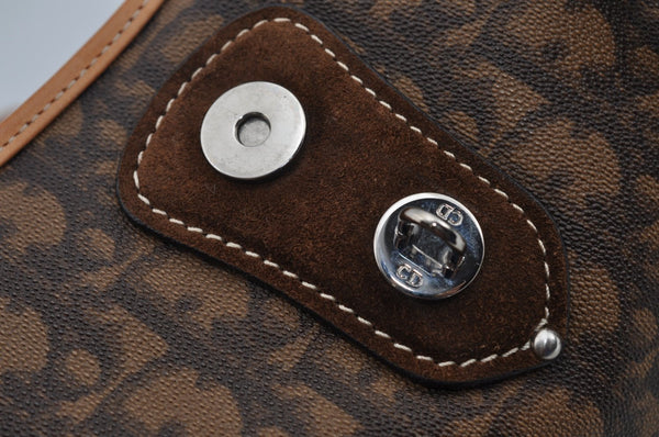 Authentic Christian Dior Trotter Romantic Hand Bag Purse PVC Leather Brown 1042J