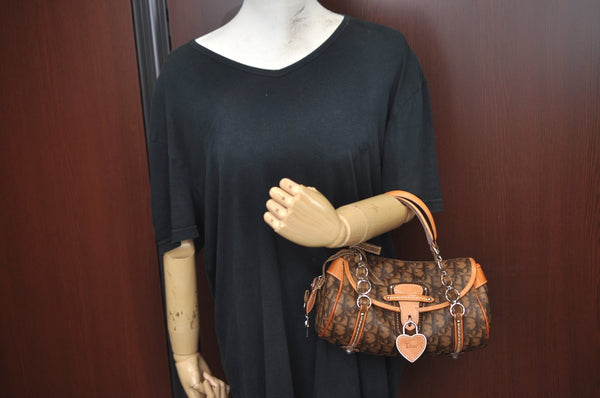 Authentic Christian Dior Trotter Romantic Hand Bag Purse PVC Leather Brown 1042J
