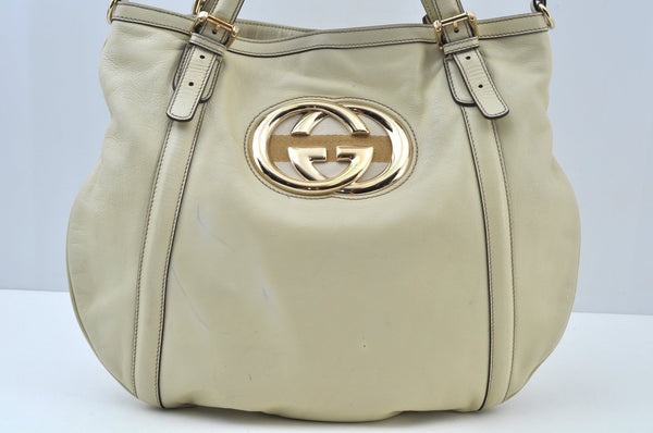 Authentic GUCCI Britt Sherry Line 2Way Tote Bag Leather 162886 White 1043J