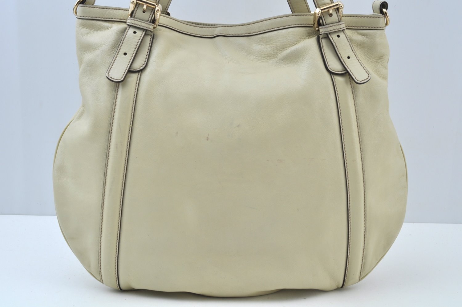 Authentic GUCCI Britt Sherry Line 2Way Tote Bag Leather 162886 White 1043J