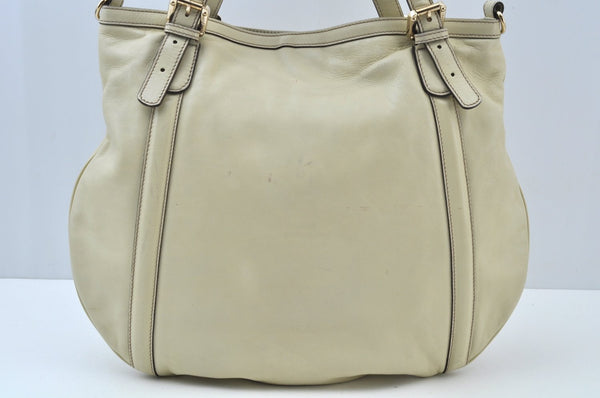 Authentic GUCCI Britt Sherry Line 2Way Tote Bag Leather 162886 White 1043J