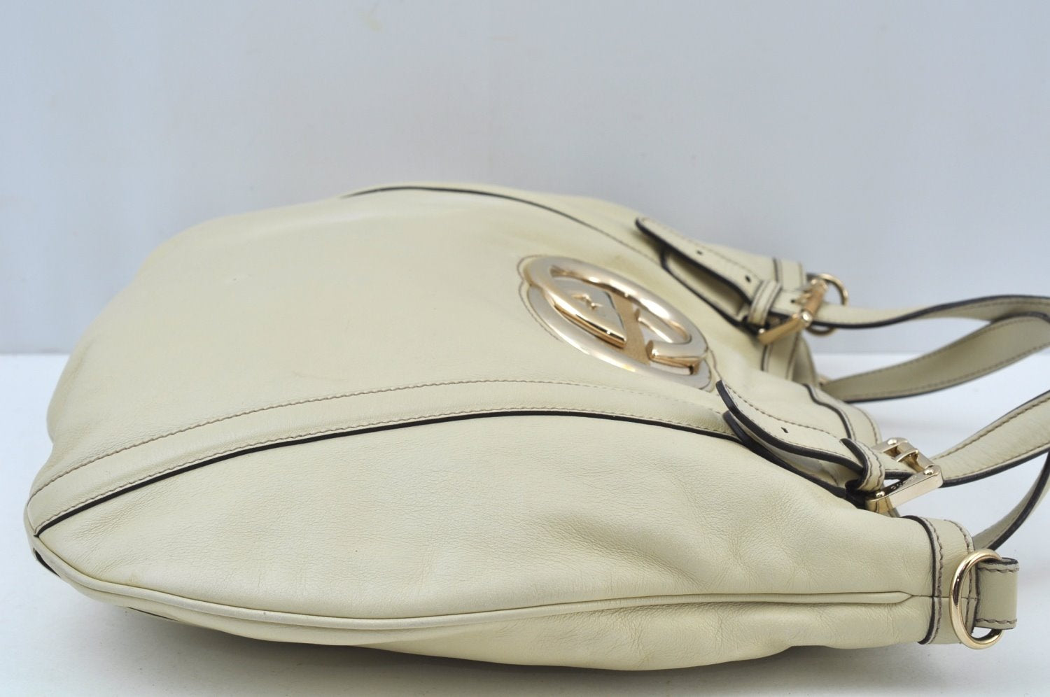 Authentic GUCCI Britt Sherry Line 2Way Tote Bag Leather 162886 White 1043J