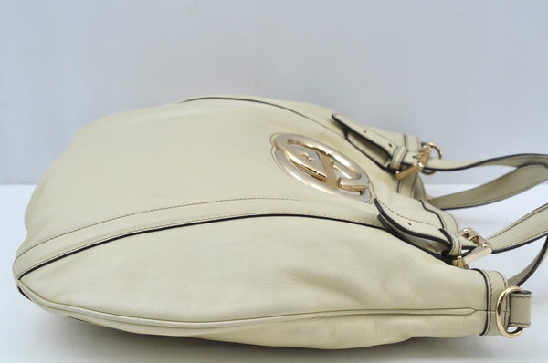 Authentic GUCCI Britt Sherry Line 2Way Tote Bag Leather 162886 White 1043J