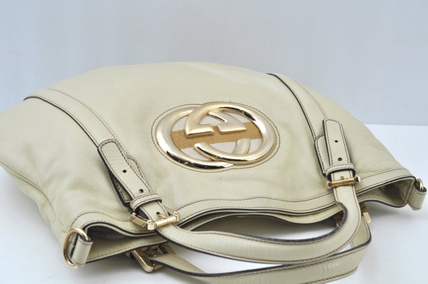 Authentic GUCCI Britt Sherry Line 2Way Tote Bag Leather 162886 White 1043J