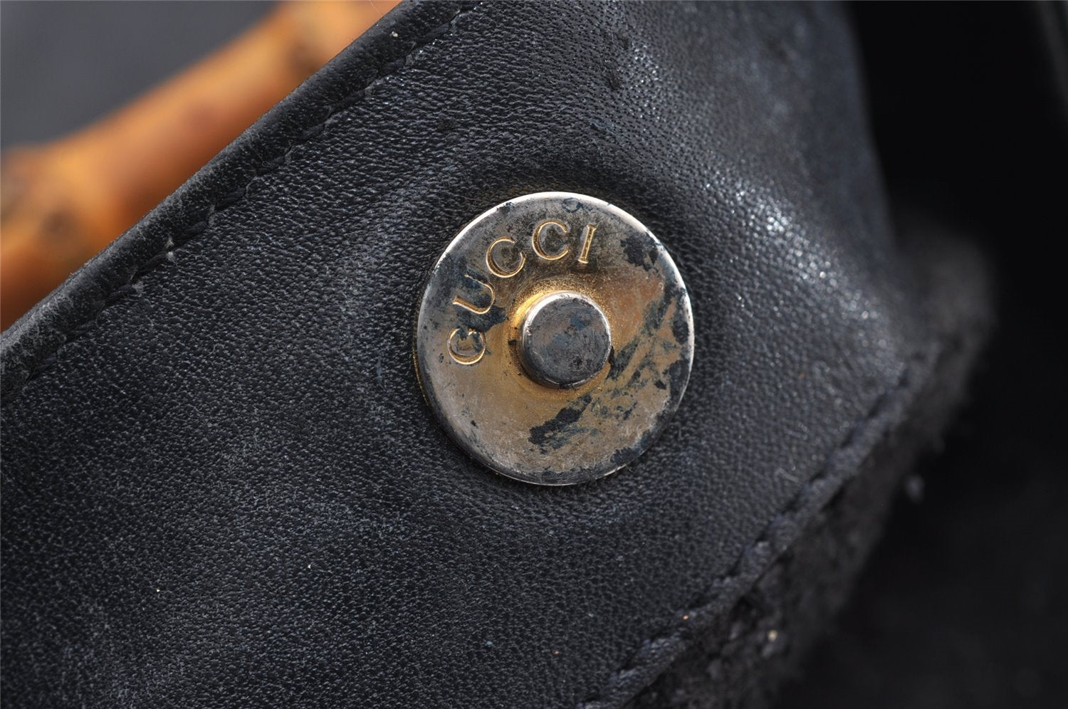 Authentic GUCCI Bamboo 2Way Shoulder Bag Leather Navy Blue Junk 1044I