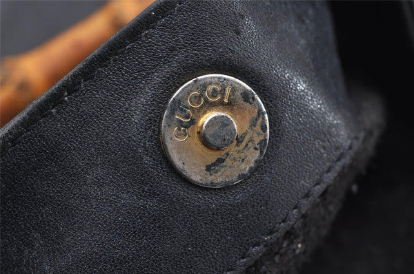 Authentic GUCCI Bamboo 2Way Shoulder Bag Leather Navy Blue Junk 1044I