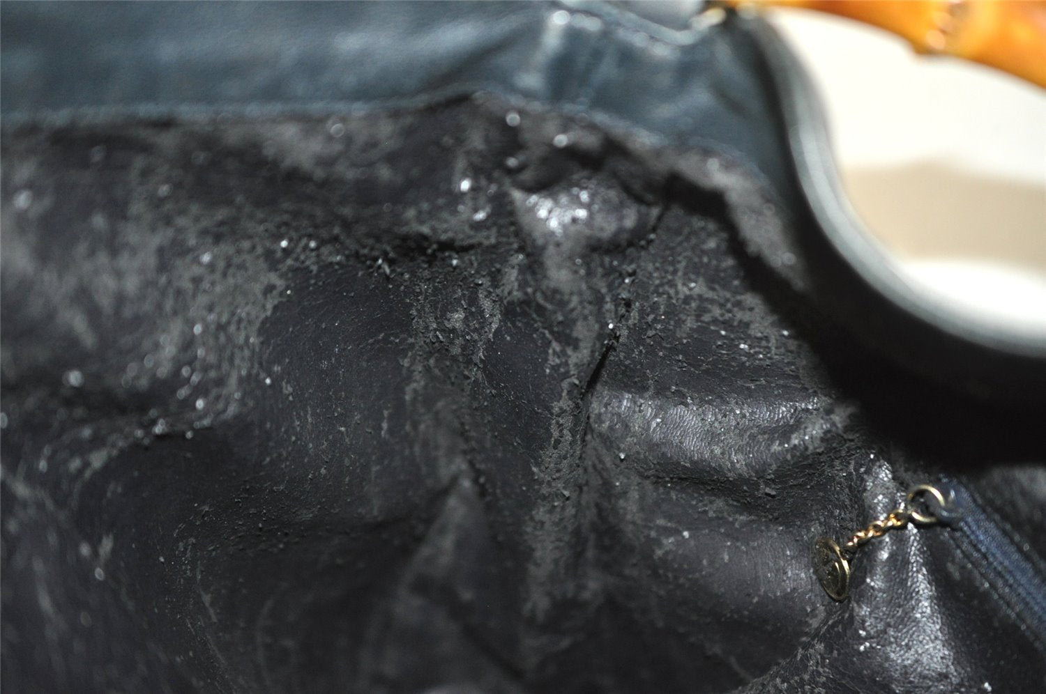 Authentic GUCCI Bamboo 2Way Shoulder Bag Leather Navy Blue Junk 1044I