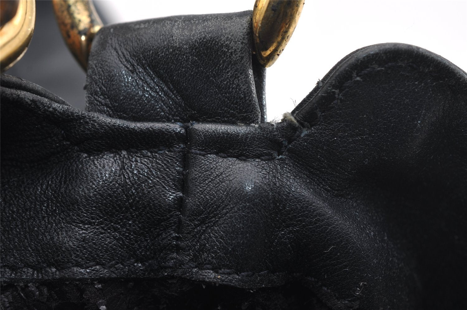 Authentic GUCCI Bamboo 2Way Shoulder Bag Leather Navy Blue Junk 1044I