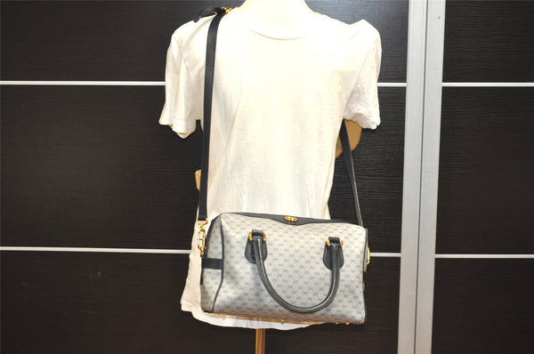 Authentic GUCCI Micro GG PVC Leather 2Way Shoulder Hand Boston Bag Navy 1045I