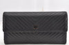 Authentic CHANEL Lamb Skin Chevron V Stitch Long Wallet Purse Black CC 1046K