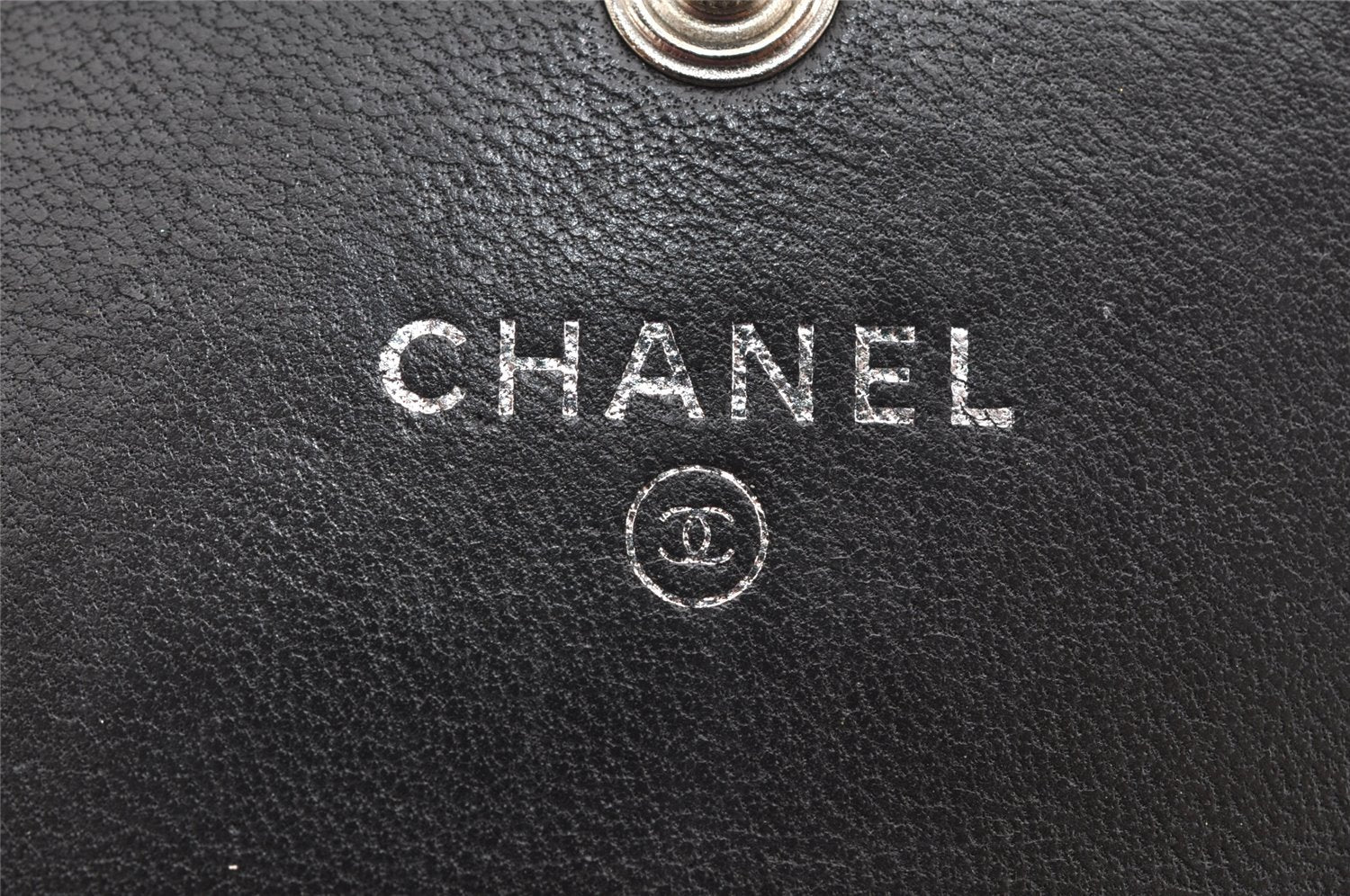 Authentic CHANEL Lamb Skin Chevron V Stitch Long Wallet Purse Black CC 1046K