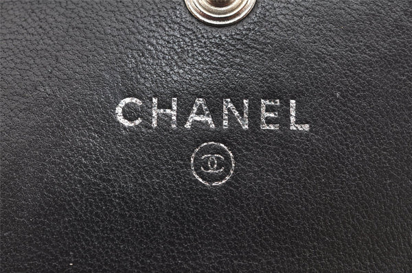 Authentic CHANEL Lamb Skin Chevron V Stitch Long Wallet Purse Black CC 1046K