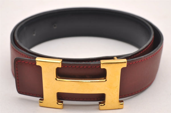 Authentic HERMES Constance Leather Belt Size 70cm 27.6" Bordeaux Navy 1047J