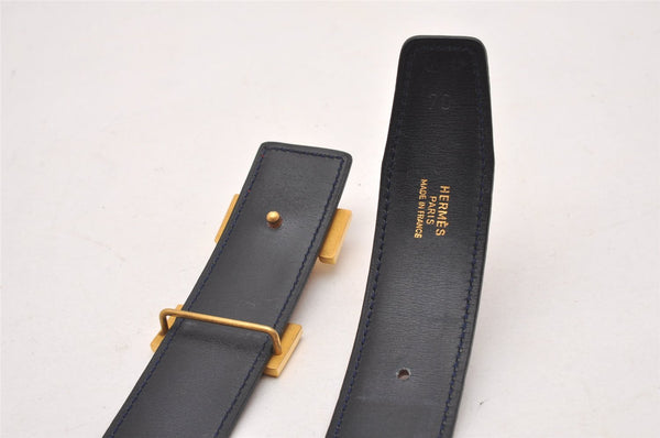 Authentic HERMES Constance Leather Belt Size 70cm 27.6" Bordeaux Navy 1047J