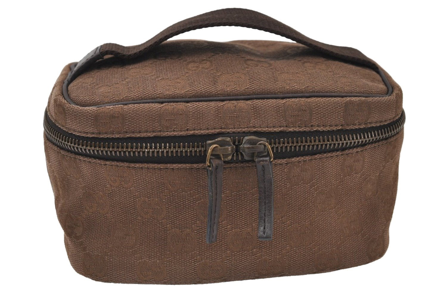 Authentic GUCCI Pouch Hand Bag Purse GG Canvas Leather 106646 Brown 1048J