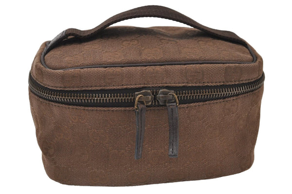 Authentic GUCCI Pouch Hand Bag Purse GG Canvas Leather 106646 Brown 1048J