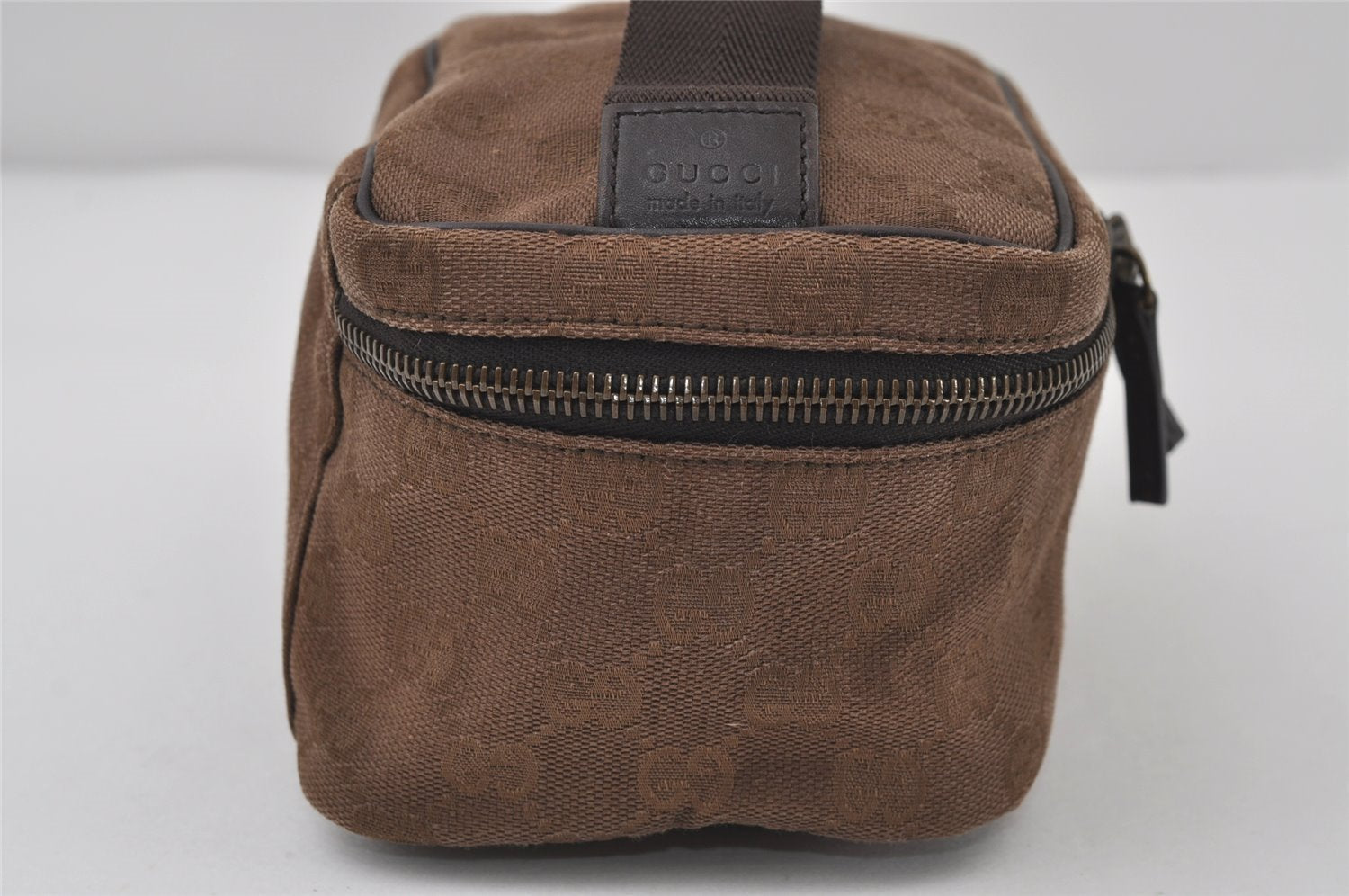 Authentic GUCCI Pouch Hand Bag Purse GG Canvas Leather 106646 Brown 1048J