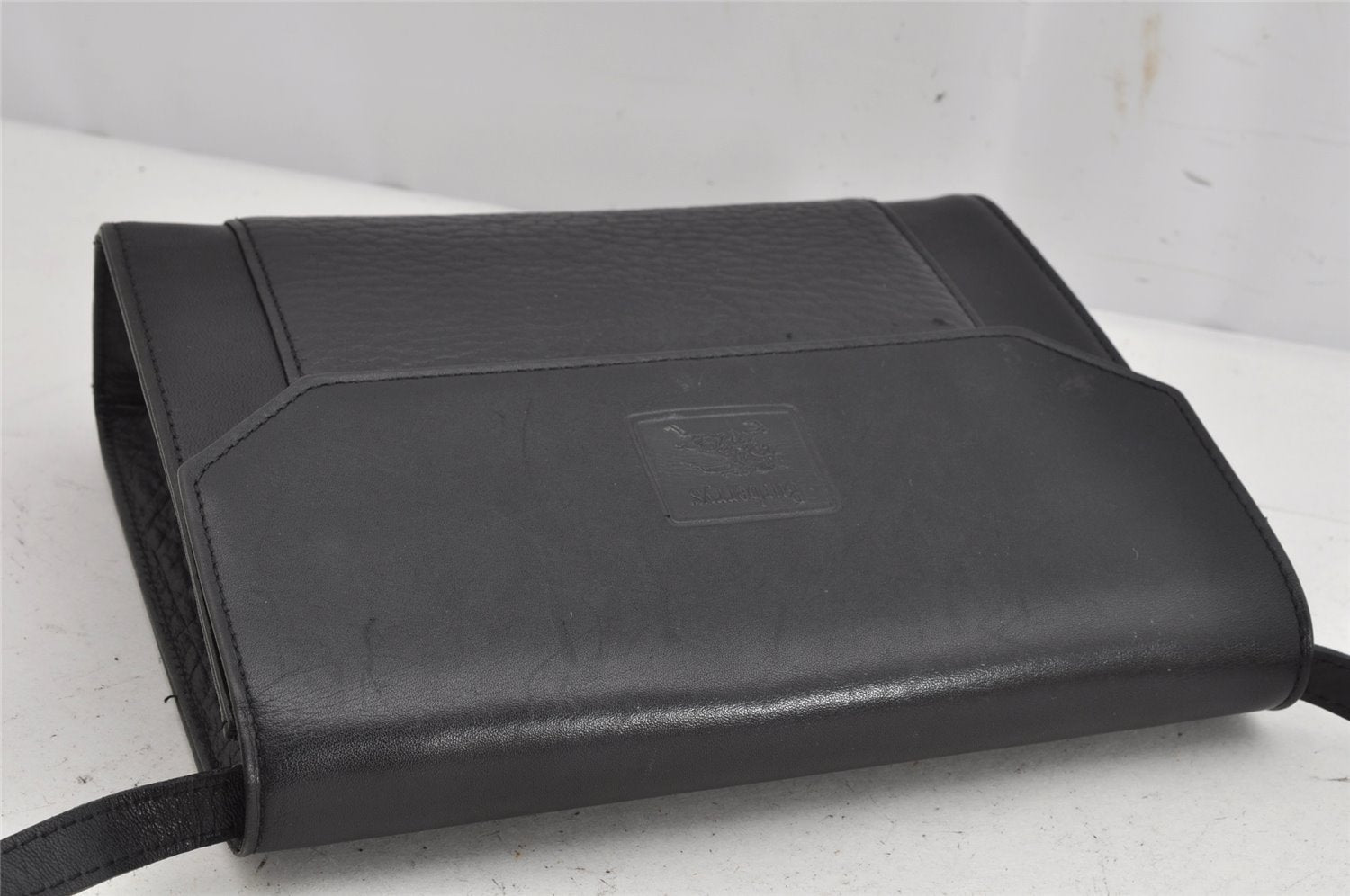 Authentic Burberrys Vintage Leather Shoulder Cross Body Bag Purse Black 1048K