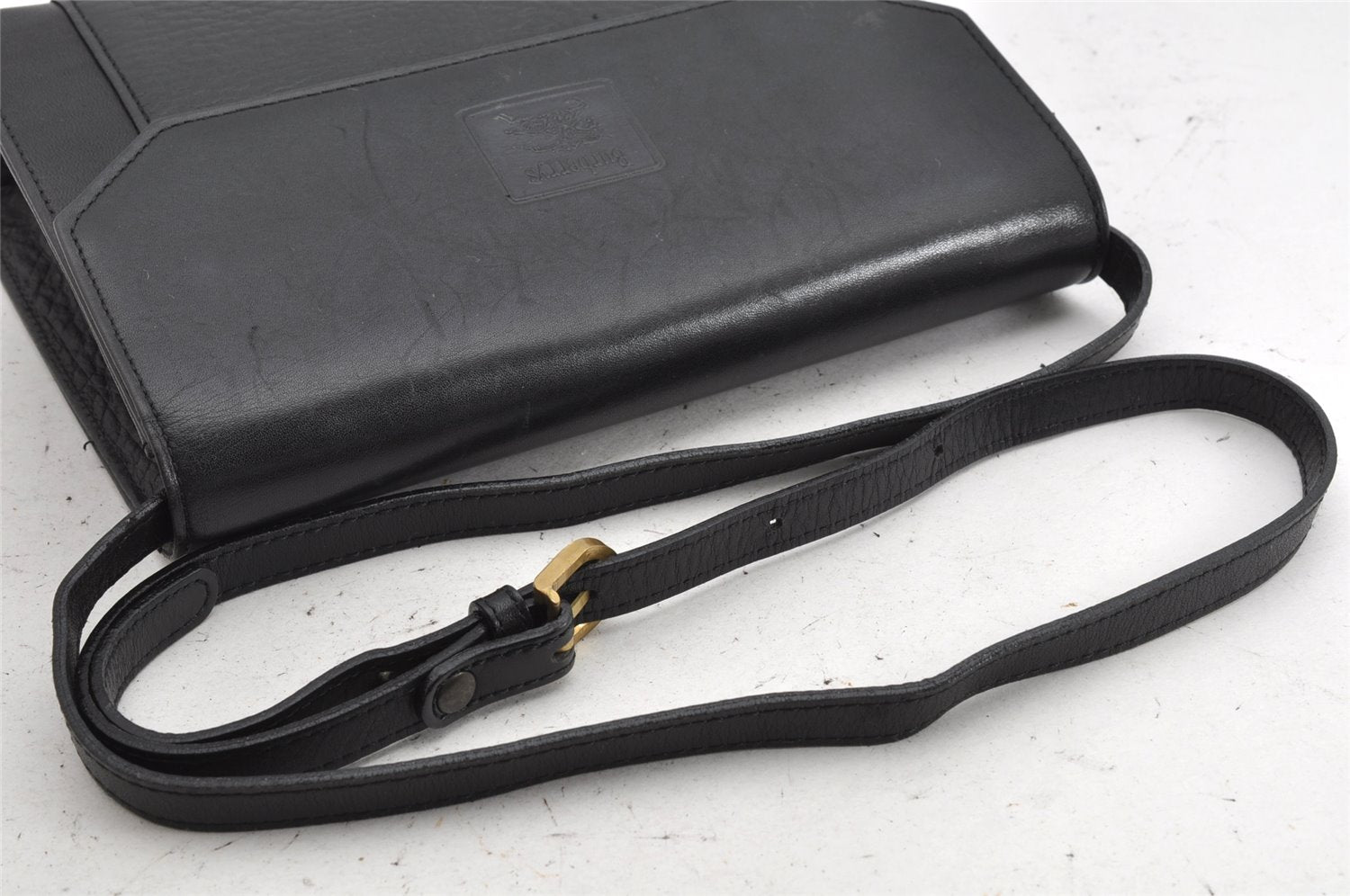 Authentic Burberrys Vintage Leather Shoulder Cross Body Bag Purse Black 1048K