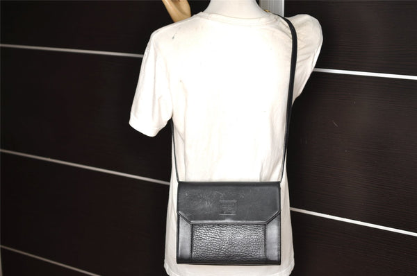 Authentic Burberrys Vintage Leather Shoulder Cross Body Bag Purse Black 1048K