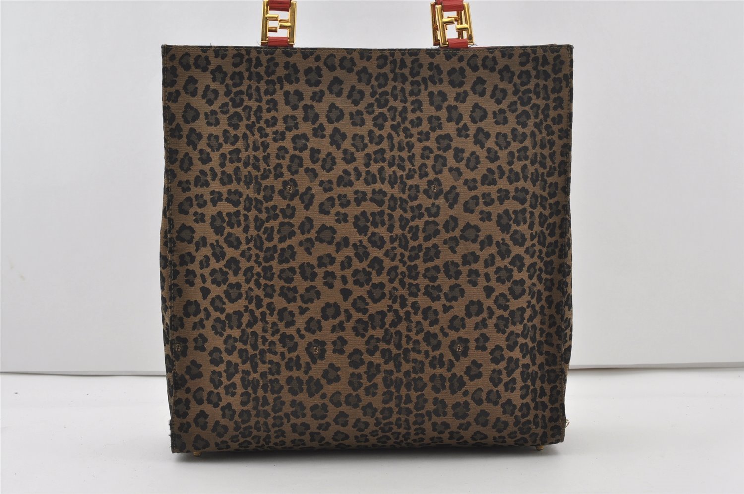 Authentic FENDI Leopard Pattern Canvas Leather Shoulder Tote Bag Brown 1050J