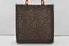 Authentic FENDI Leopard Pattern Canvas Leather Shoulder Tote Bag Brown 1050J