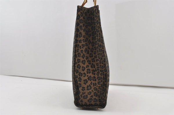 Authentic FENDI Leopard Pattern Canvas Leather Shoulder Tote Bag Brown 1050J