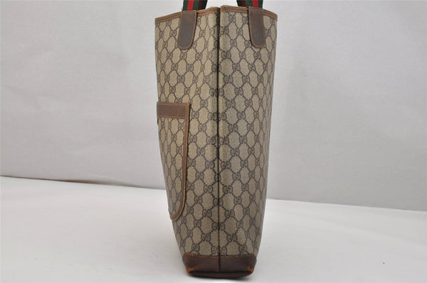 Authentic GUCCI Web Sherry Line Shoulder Tote Bag GG PVC Leather Brown 1050K