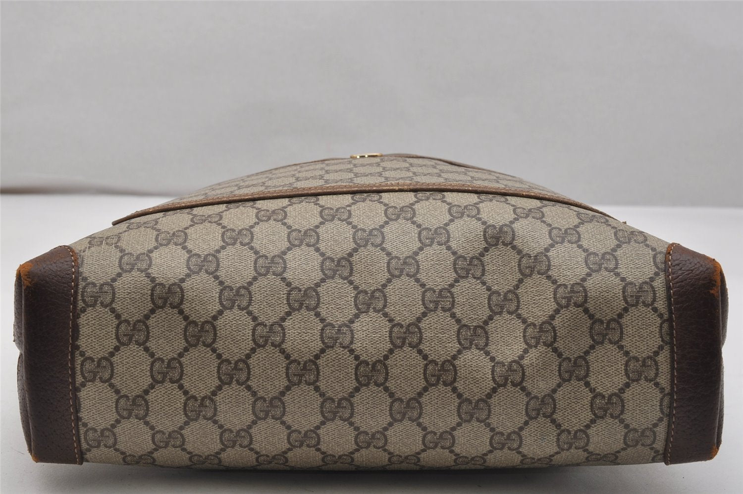 Authentic GUCCI Web Sherry Line Shoulder Tote Bag GG PVC Leather Brown 1050K