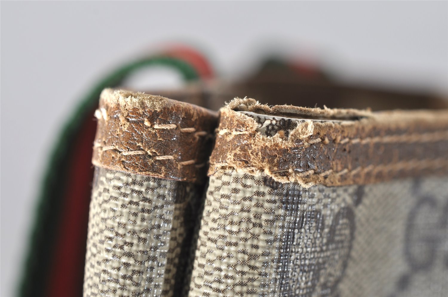 Authentic GUCCI Web Sherry Line Shoulder Tote Bag GG PVC Leather Brown 1050K