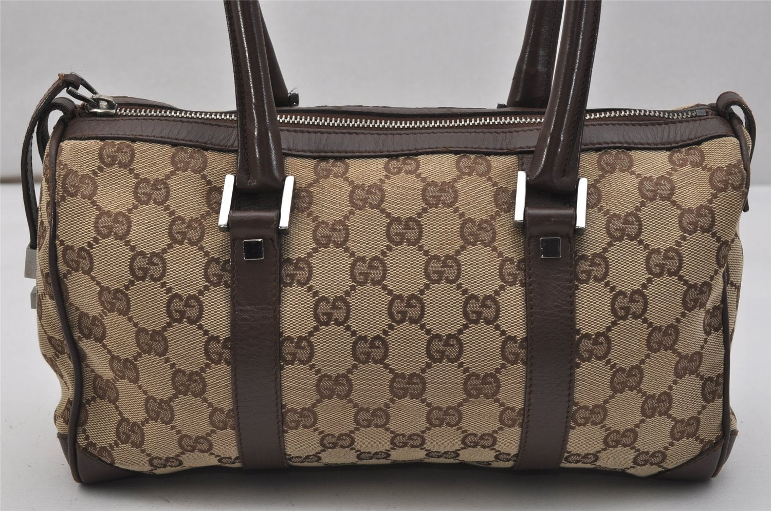 Authentic GUCCI Shoulder Hand Bag Purse GG Canvas Leather 30458 Brown 1051K