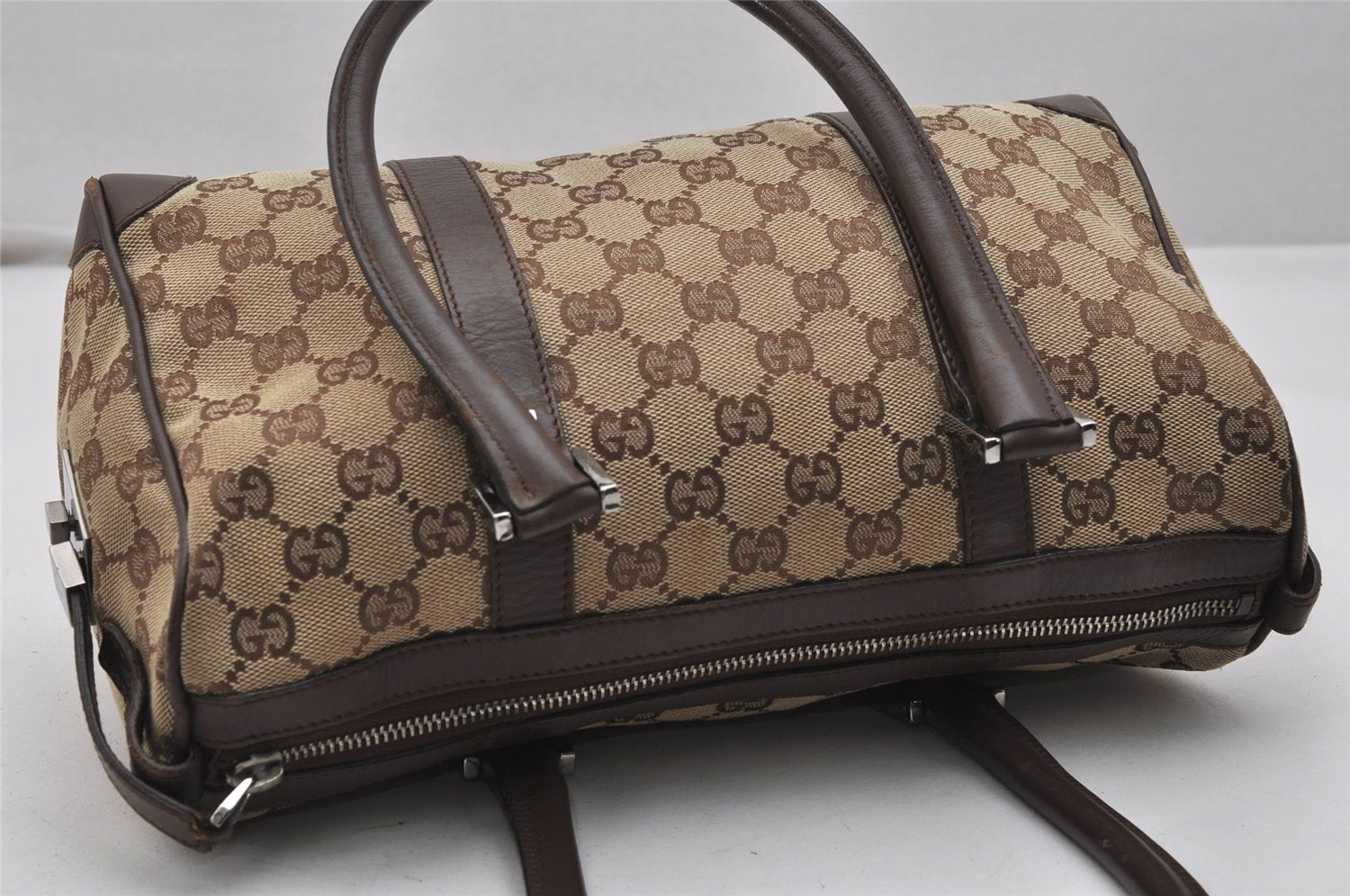 Authentic GUCCI Shoulder Hand Bag Purse GG Canvas Leather 30458 Brown 1051K