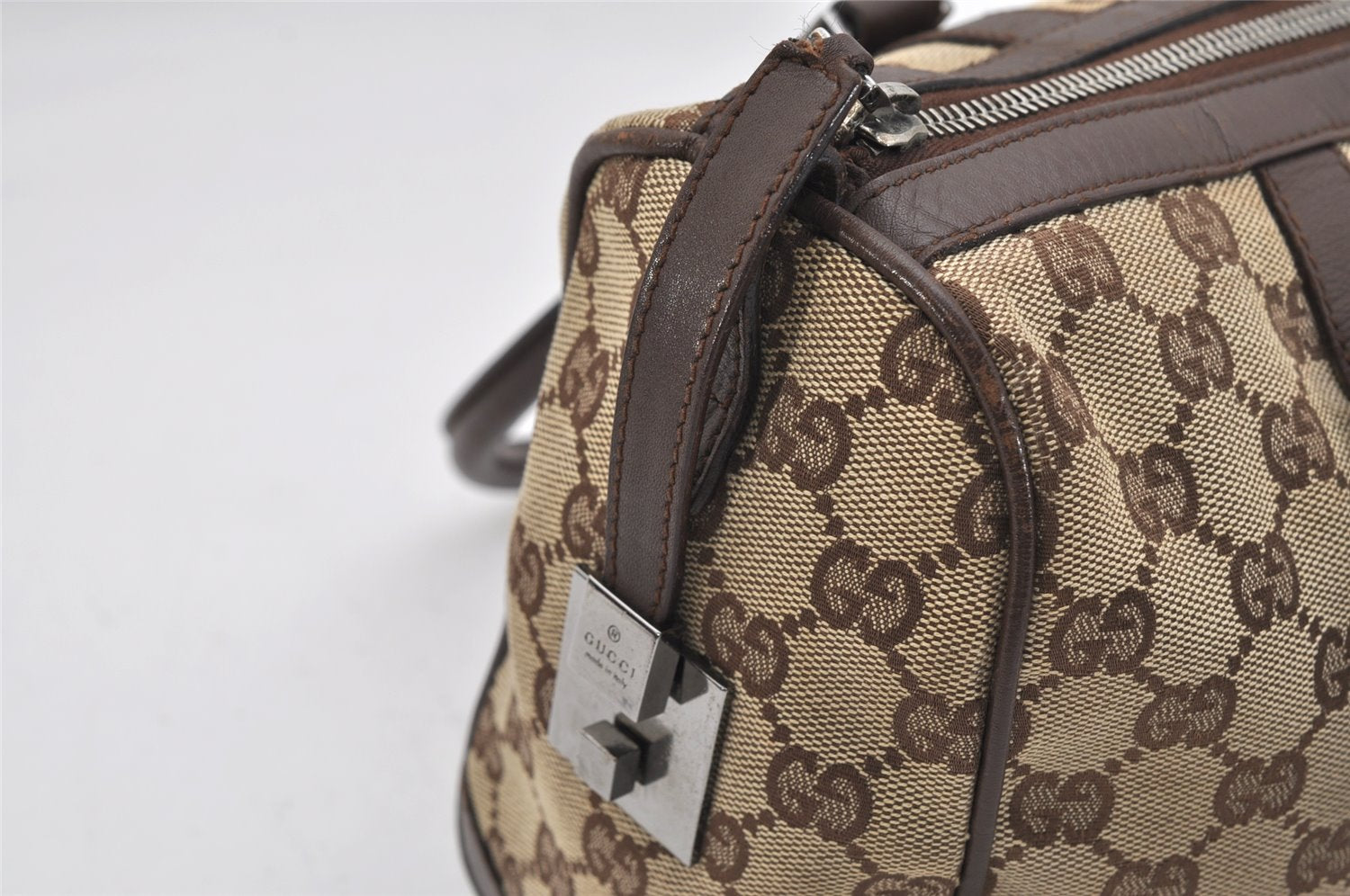 Authentic GUCCI Shoulder Hand Bag Purse GG Canvas Leather 30458 Brown 1051K