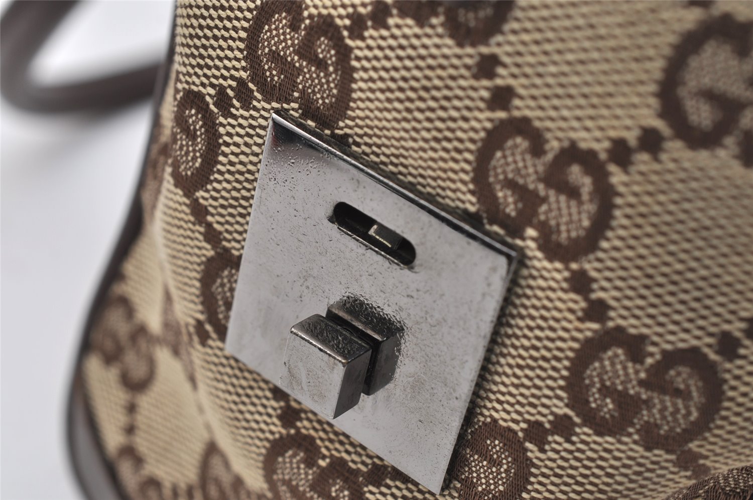 Authentic GUCCI Shoulder Hand Bag Purse GG Canvas Leather 30458 Brown 1051K