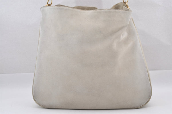 Authentic GUCCI Bamboo 2Way Shoulder Hand Bag Suede Leather White Junk 1052J