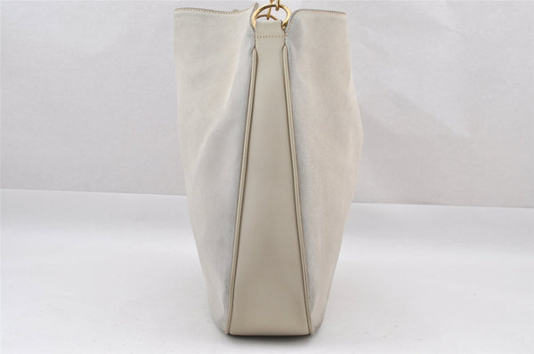 Authentic GUCCI Bamboo 2Way Shoulder Hand Bag Suede Leather White Junk 1052J