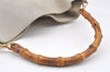 Authentic GUCCI Bamboo 2Way Shoulder Hand Bag Suede Leather White Junk 1052J