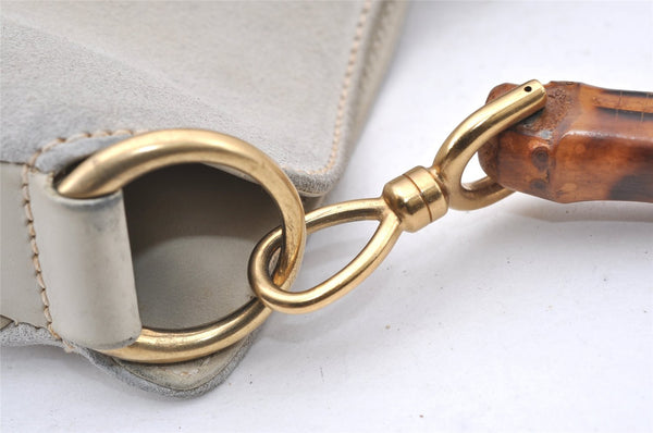 Authentic GUCCI Bamboo 2Way Shoulder Hand Bag Suede Leather White Junk 1052J